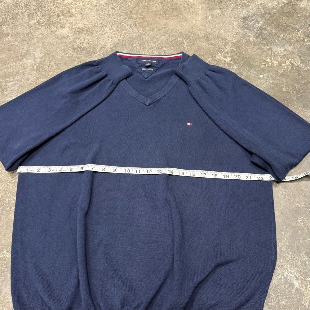 Tommy Hilfiger Navy V-Neck Knit Sweater Classic Flag Logo - Picture 5 of 8